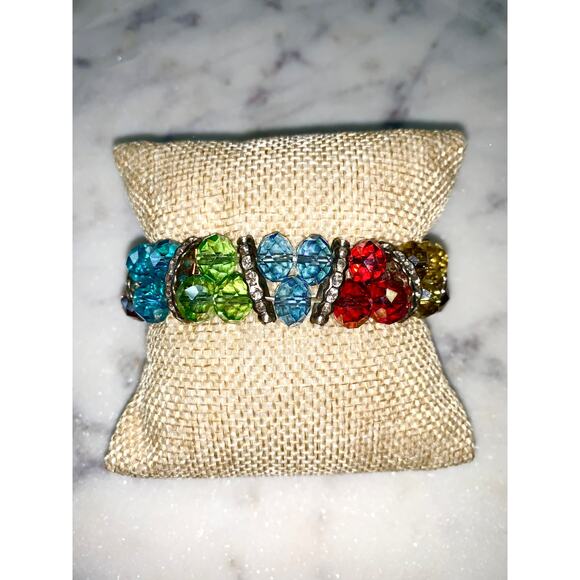 Double Row Rainbow Beaded Rhinestone Stretch Bracelet NWOT - Picture 7 of 7